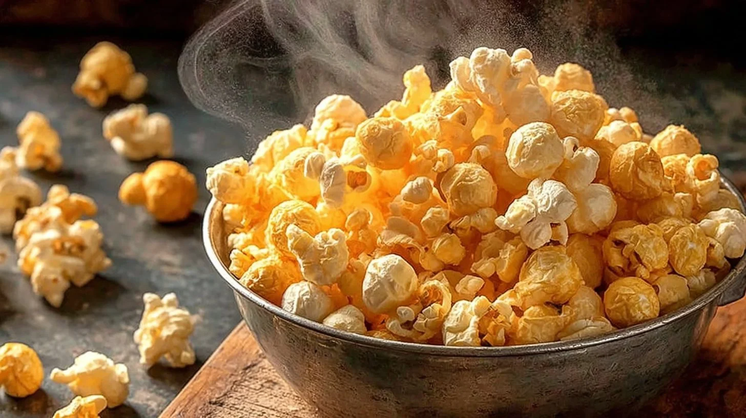 Crispy, golden buttered popcorn in a bowl ready for movie night