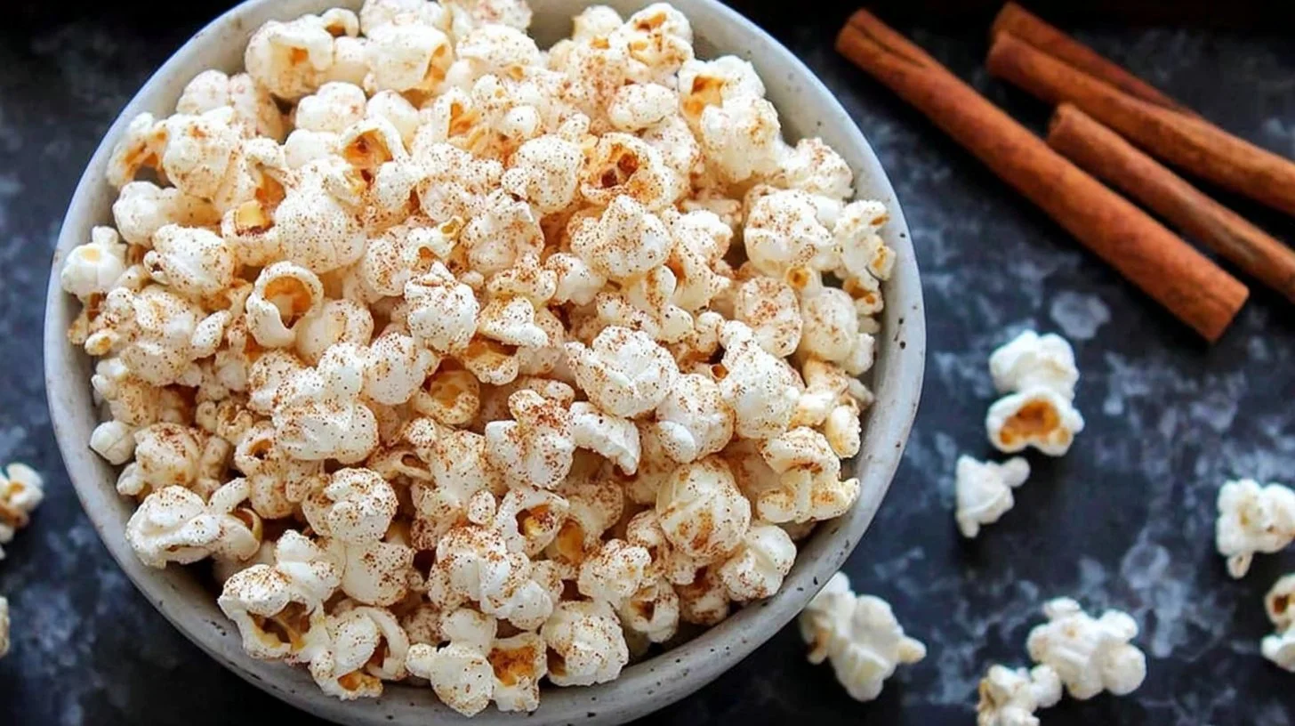 Bowl of cinnamon sugar popcorn, a sweet and easy snack treat
