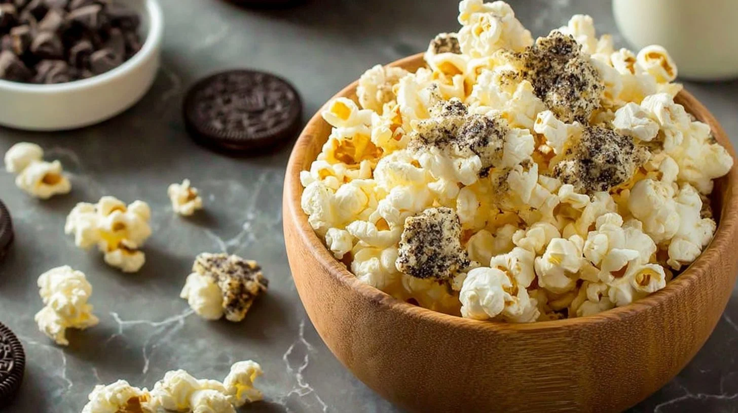 Delicious Cookies and Cream Popcorn recipe ready for a sweet snack.