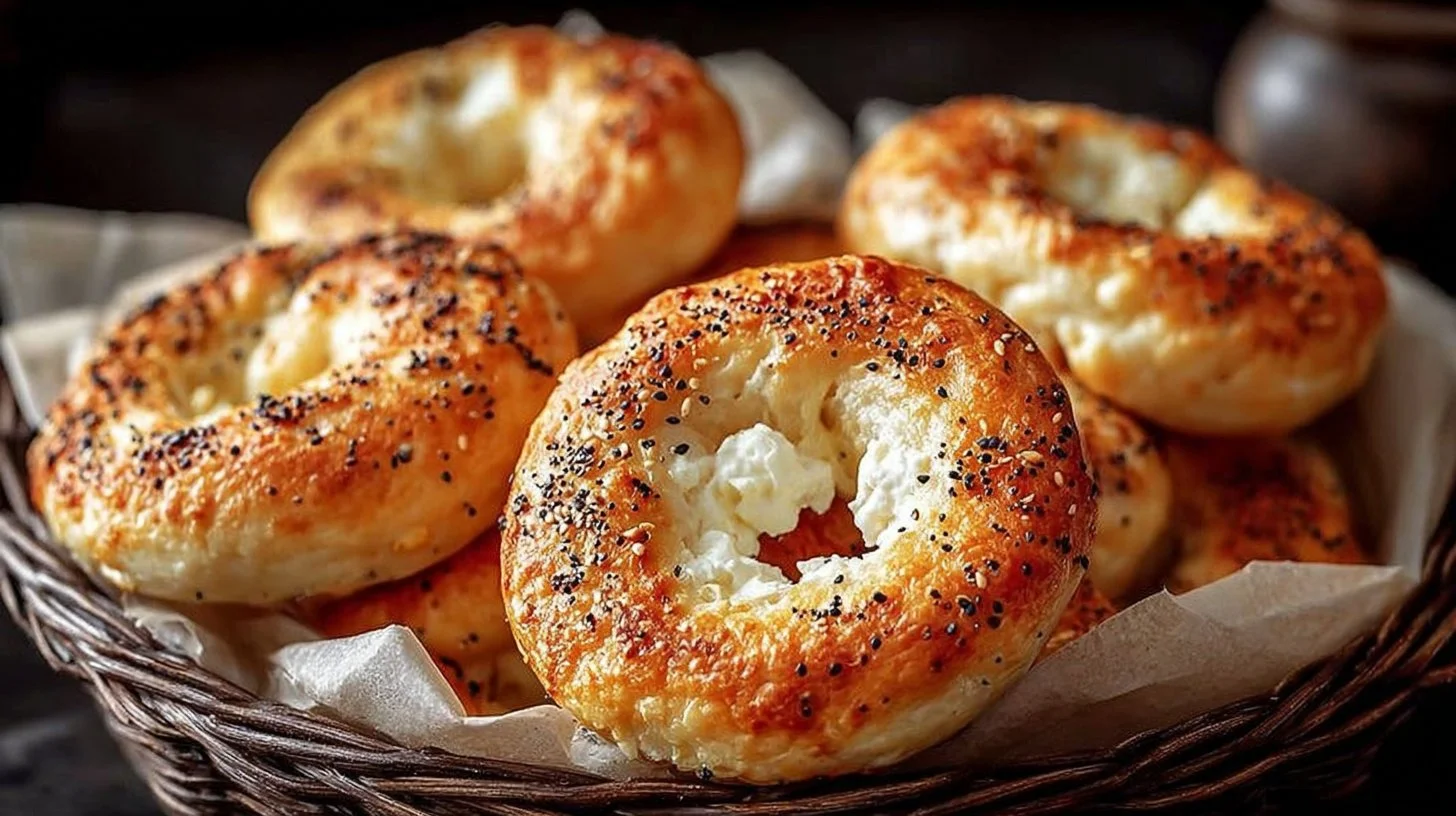 Homemade cottage cheese bagels cooked in air fryer