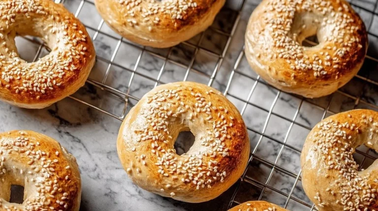 Cottage cheese bagels with toppings on a wooden table