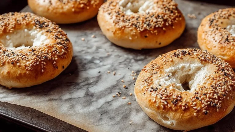 Freshly baked Cottage Cheese Bagels with a golden crust and soft inside