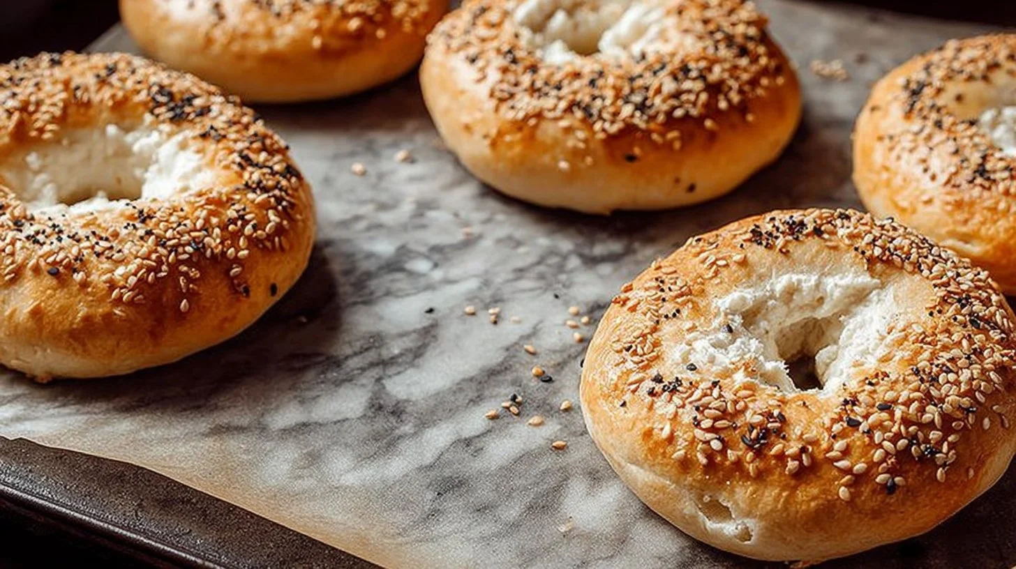Freshly baked Cottage Cheese Bagels with a golden crust and soft inside