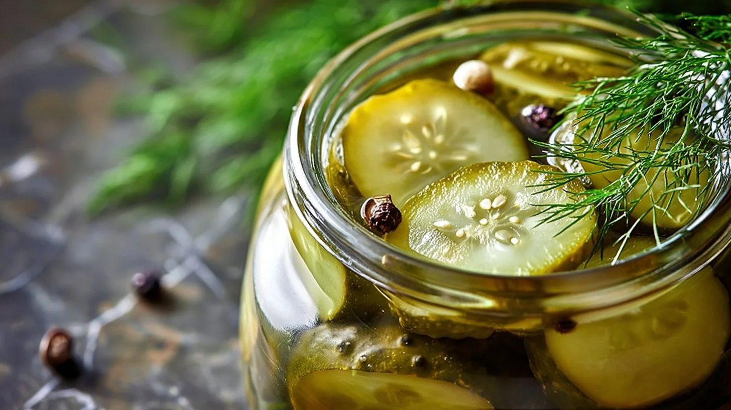Fresh dill pickle slices in a jar, perfect for sandwiches and snacks