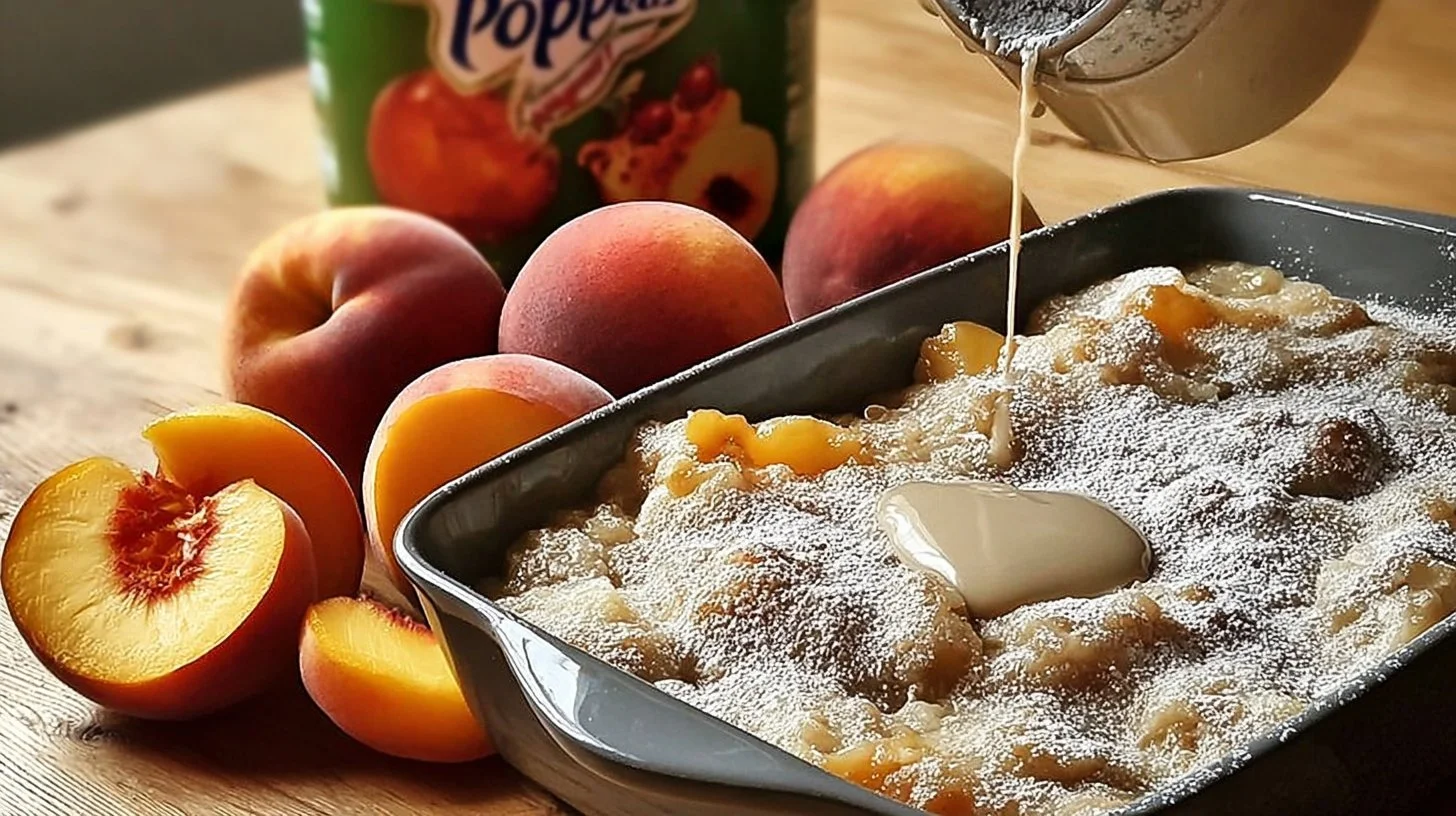 Delicious homemade peach cobbler fresh from the oven