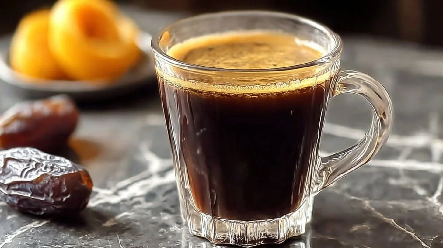 A cozy cup of hot buttered prune juice topped with butter and spices