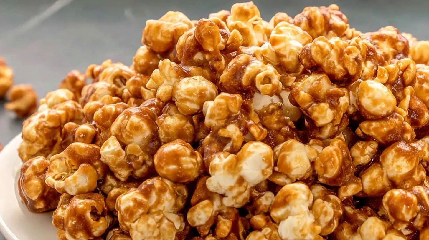 Bowl of homemade caramel popcorn with a crispy texture and golden color