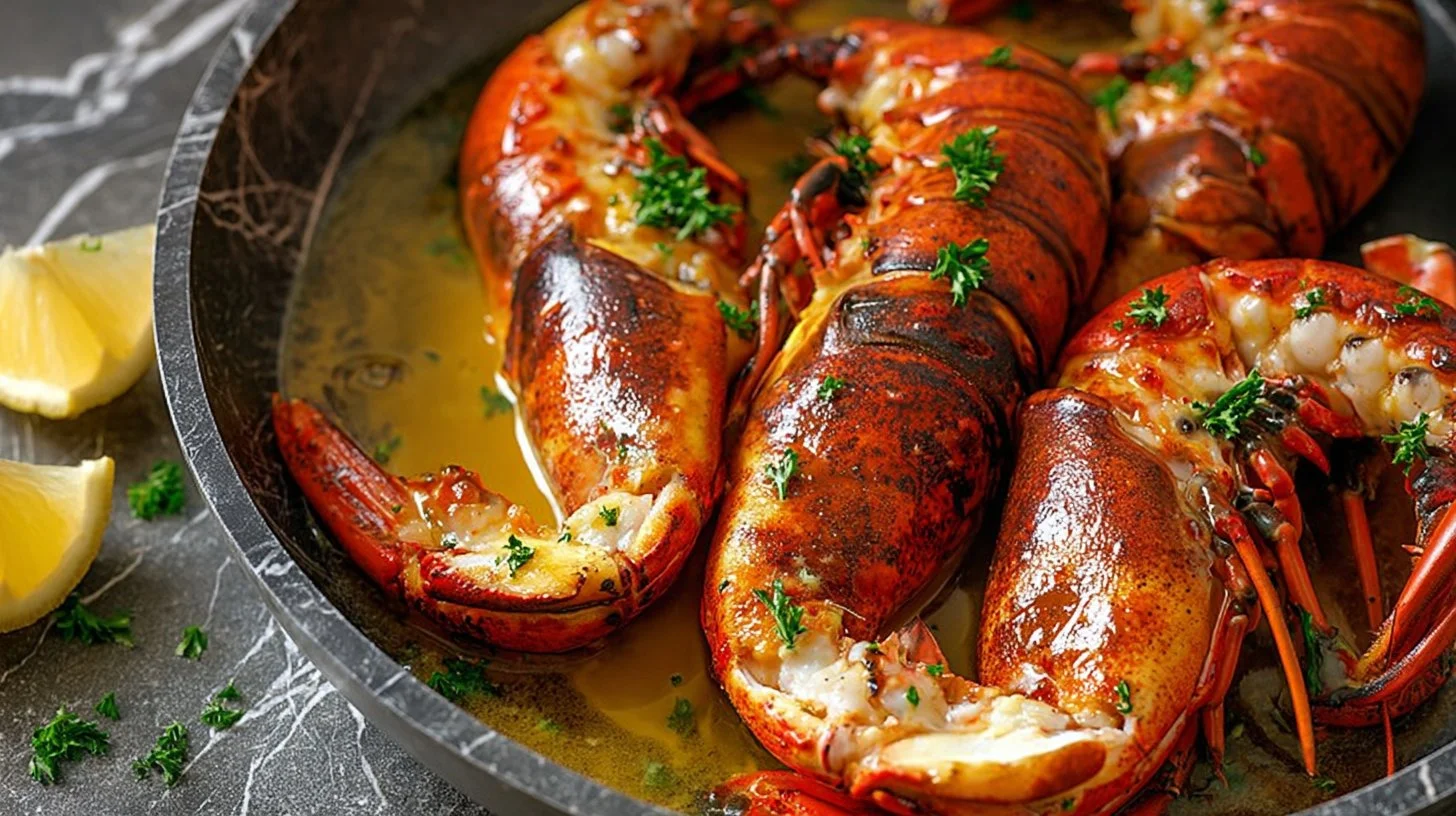 Lobster poached in butter served elegantly on a plate