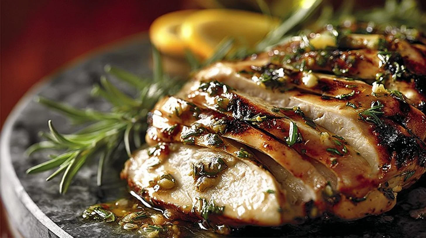Pan-Seared Wild Turkey Breast with Garlic Herb Butter served on a plate