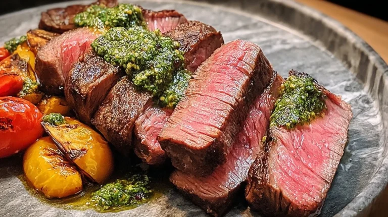 Perfectly cooked sous vide flank steak on a cutting board, ready to serve