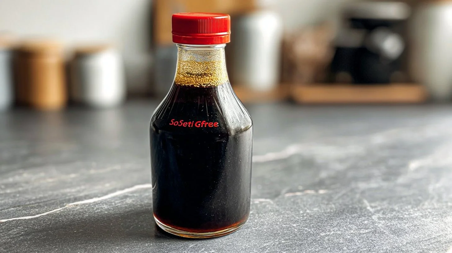 Gluten free soy sauce options on a table with various dishes