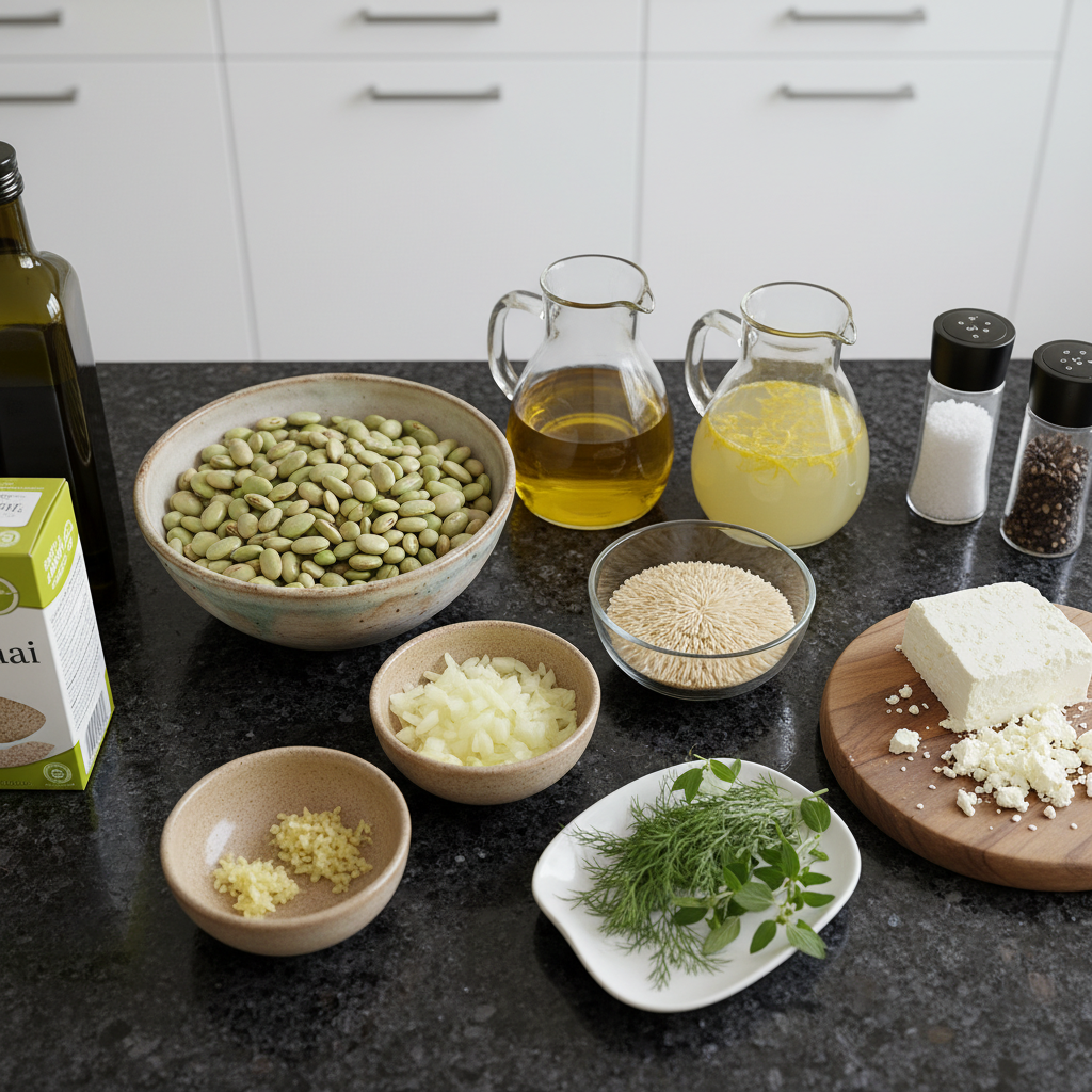christmas-lima-bean-recipe-ingredients An overhead shot displaying fresh christmas lima beans, crisp vegetables, and other key ingredients for the christmas lima bean recipe.