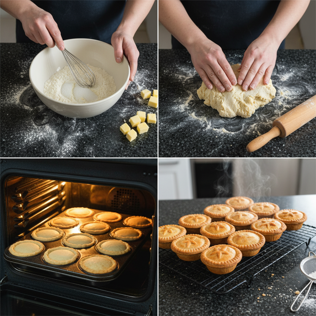 christmas-mince-pie-recipe-filling-prep Hands expertly placing spiced mincemeat into pastry cases for a homemade christmas mince pie recipe.