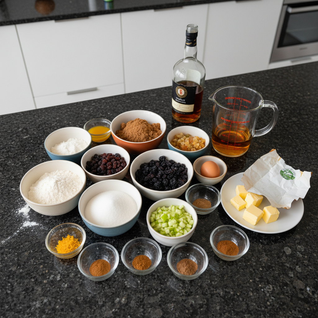 christmas-mince-pie-recipe-ingredients-flat-lay A flat lay of fresh ingredients laid out for a delightful christmas mince pie recipe.