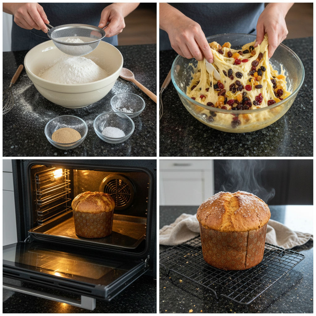 christmas-panettone-recipe-prep Dough being kneaded by hand on a floured surface, a key step in a delicious Christmas panettone recipe.