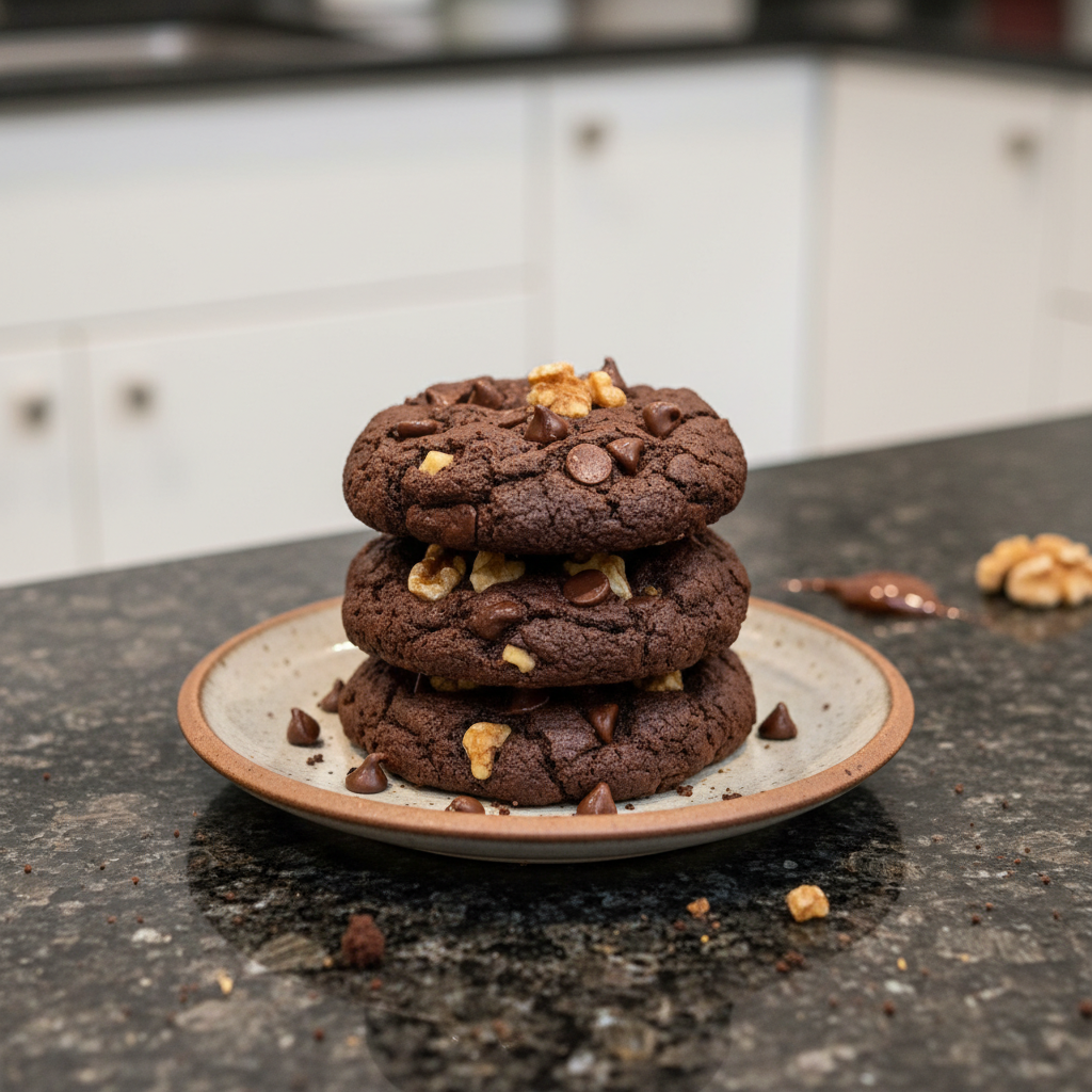 A close-up of several warm, gooey brownie mix cookies with cracks and a sprinkle of sea salt on a cooling rack.