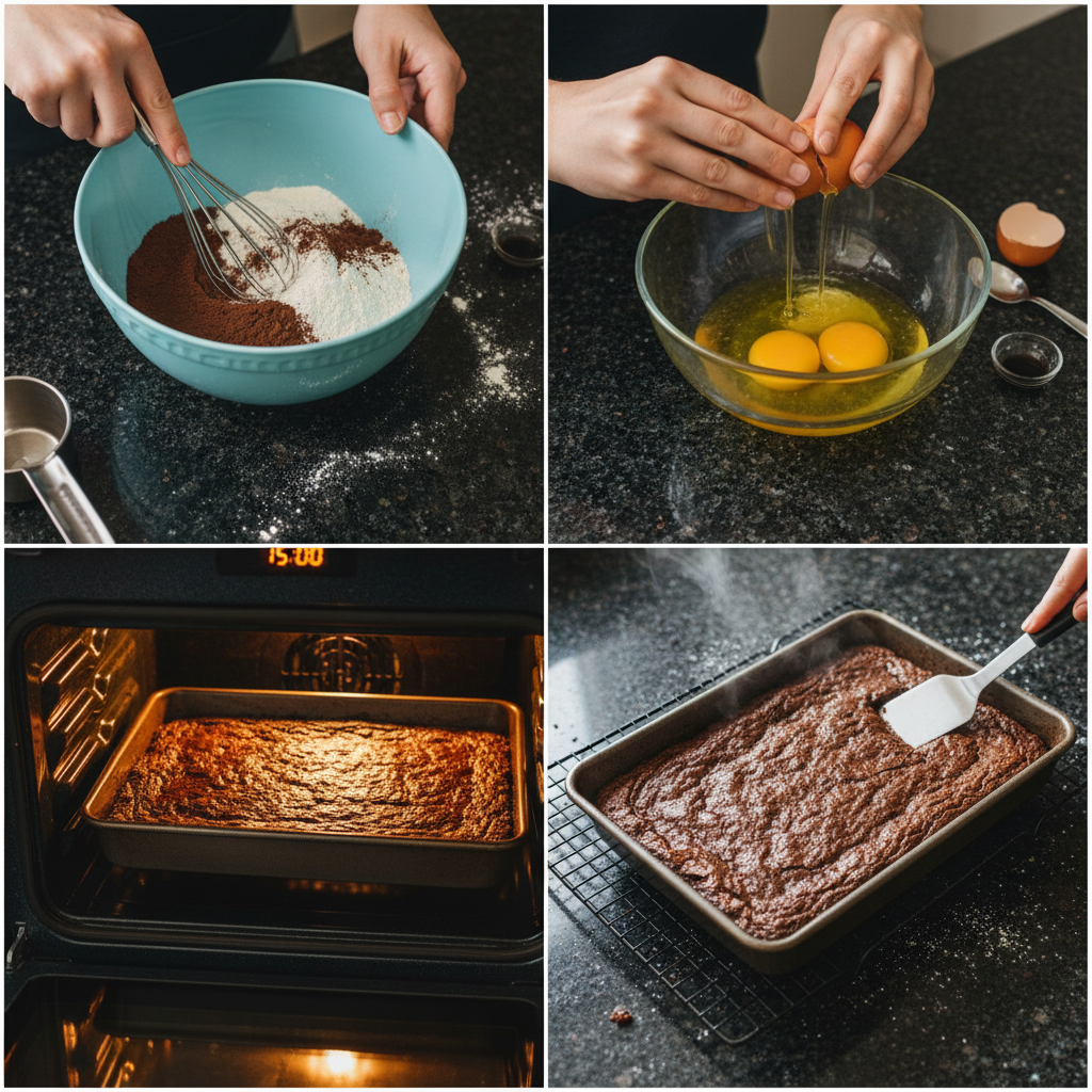 fudgy-brownie-recipe-mixing-batter Hands mixing a thick, glossy chocolate batter in a bowl, a key step in making a delectable fudgy brownie recipe.