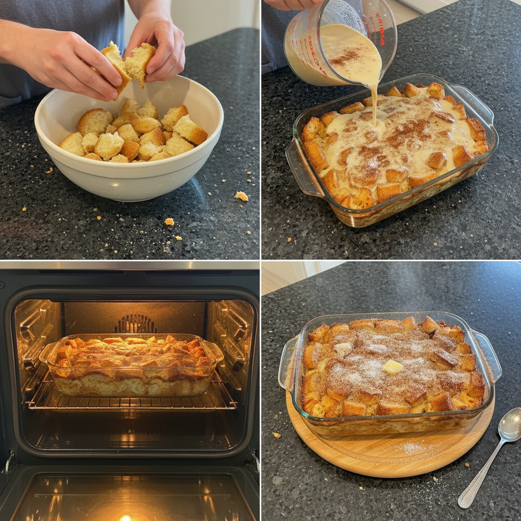 Sliced challah bread cubes soaking in a creamy custard mixture in a baking dish, preparing for overnight french toast casserole.